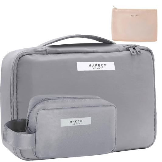 Travel Makeup Bag Cosmetic Bag Makeup Bag Toiletry bag for women and men (Grey-3pcs)