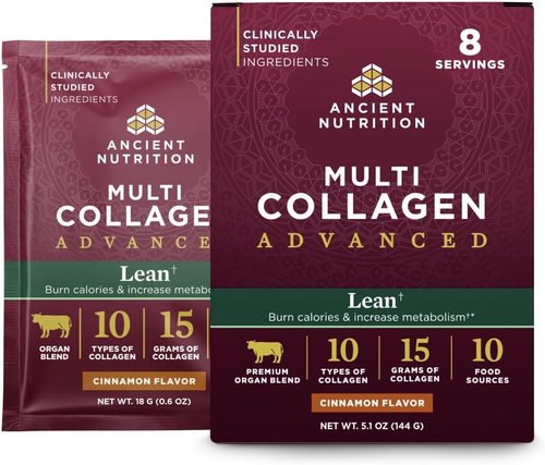 Ancient Nutrition Hydrolyzed Collagen Peptides Powder - Lean Protein with Probiotics & Vitamin C, Cinnamon Flavor, 8 Packets