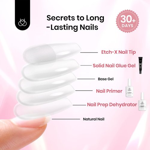 Beetles Gel Nail Kit Short Square with Nail Dehydrator and Primer, 576Pcs Half Matte Etch-X Gel Tips Solid Glue Mini Lamp Acrylic Tips Easy DIY Extension Set Gift for Women