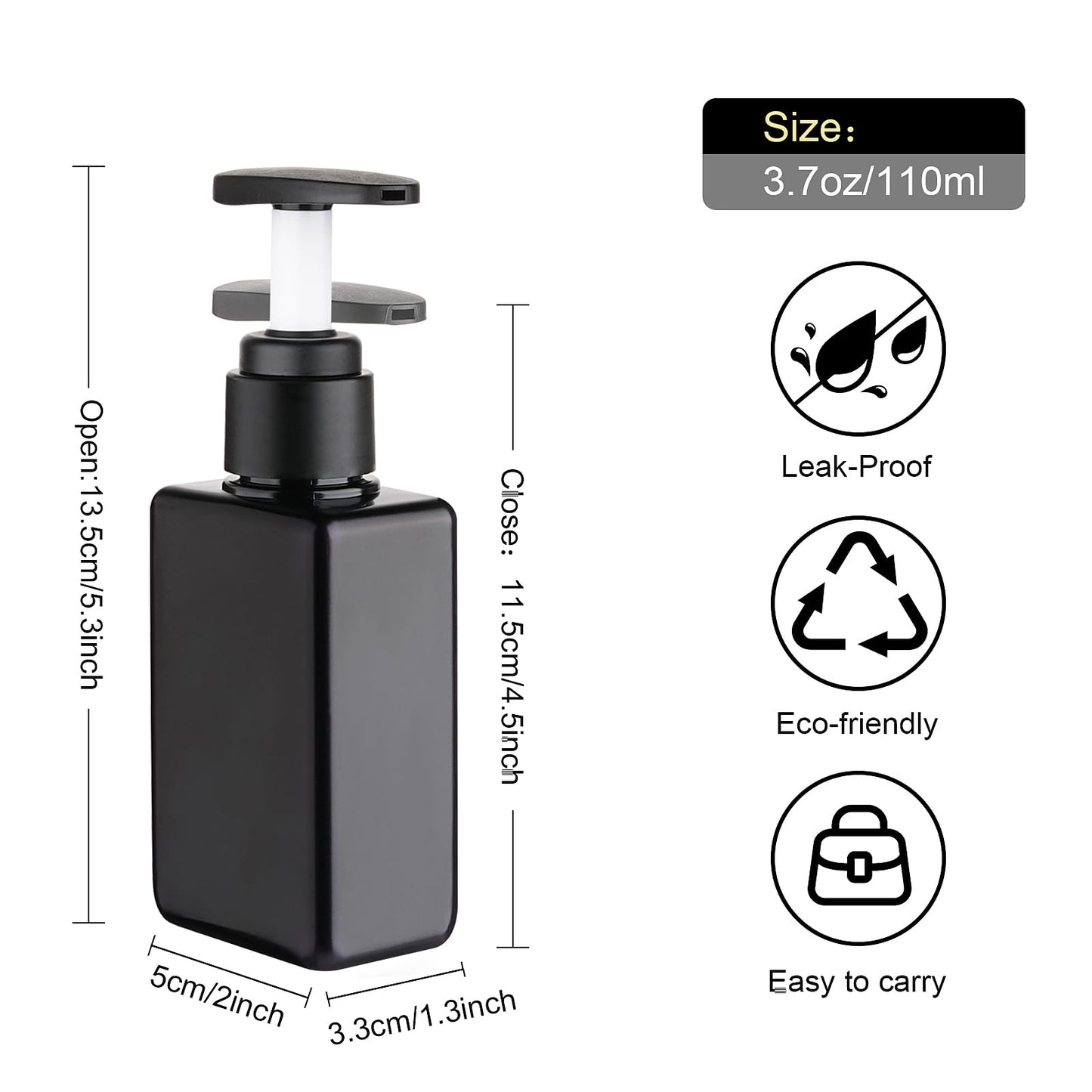 Hethyo Travel Bottles Travel Accessories Toiletries 4 Pack 3.7oz/110ml Travel Shampoo And Conditioner Bottles Empty Plastic Pump Bottle Dispenser Travel Size Bottles (4blank black)