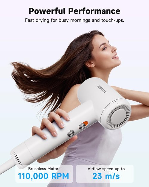 Momax High-Speed Hair Dryer - Mini Blow Dryer with 110,000 RPM Motor, Ionic Technology, Lightweight & Portable