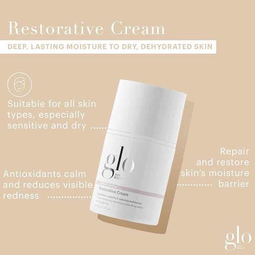 Glo Skin Beauty Restorative Cream - Hydrating Face Moisturizer with Resveratrol & Squalane | 1.7 oz for Dry, Sensitive & Aging Skin