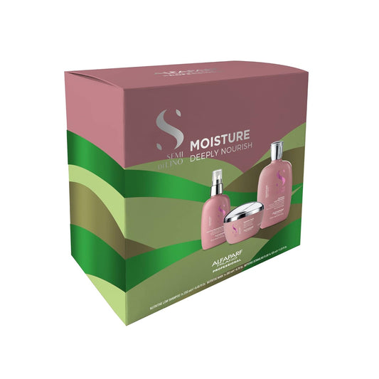 ALFAPARF MILANO Semi Di Lino Moisture Nutritive Gift Set - Sulfate-Free Shampoo, Mask & Detangler Spray | 3-Piece Set for Dry Hair