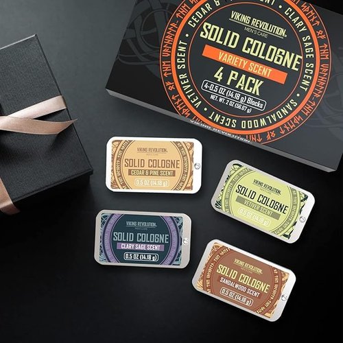 Viking Revolution 4 Pack Mens Solid Colognes 0.5 Oz - Men Solid Perfume with Cedar Wood, Clary Sage, Vetiver, Sandalwood Cologne for Mens - Travel Cologne Wax Gifts for Men