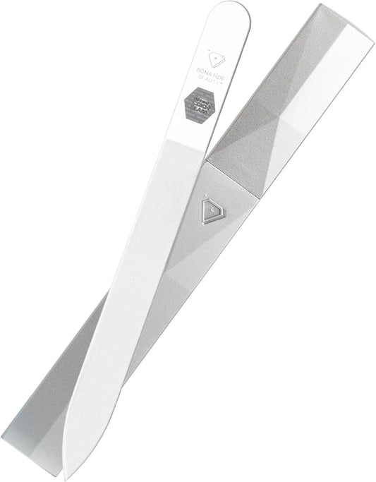 Bona Fide Beauty Czech Glass Nail Files - Handcrafted Crystal Nail Filer with Case for Natural Nails (Clear)