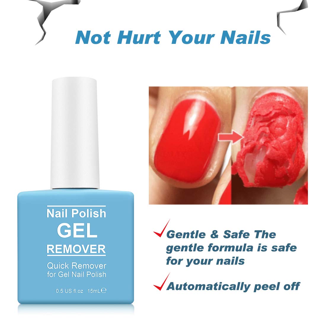 Skiennix Gel Nail Polish Remover - Fast Soak-Off in 2-5 Minutes | Safe, No Foil Needed, Includes Cuticle Pusher & Scraper