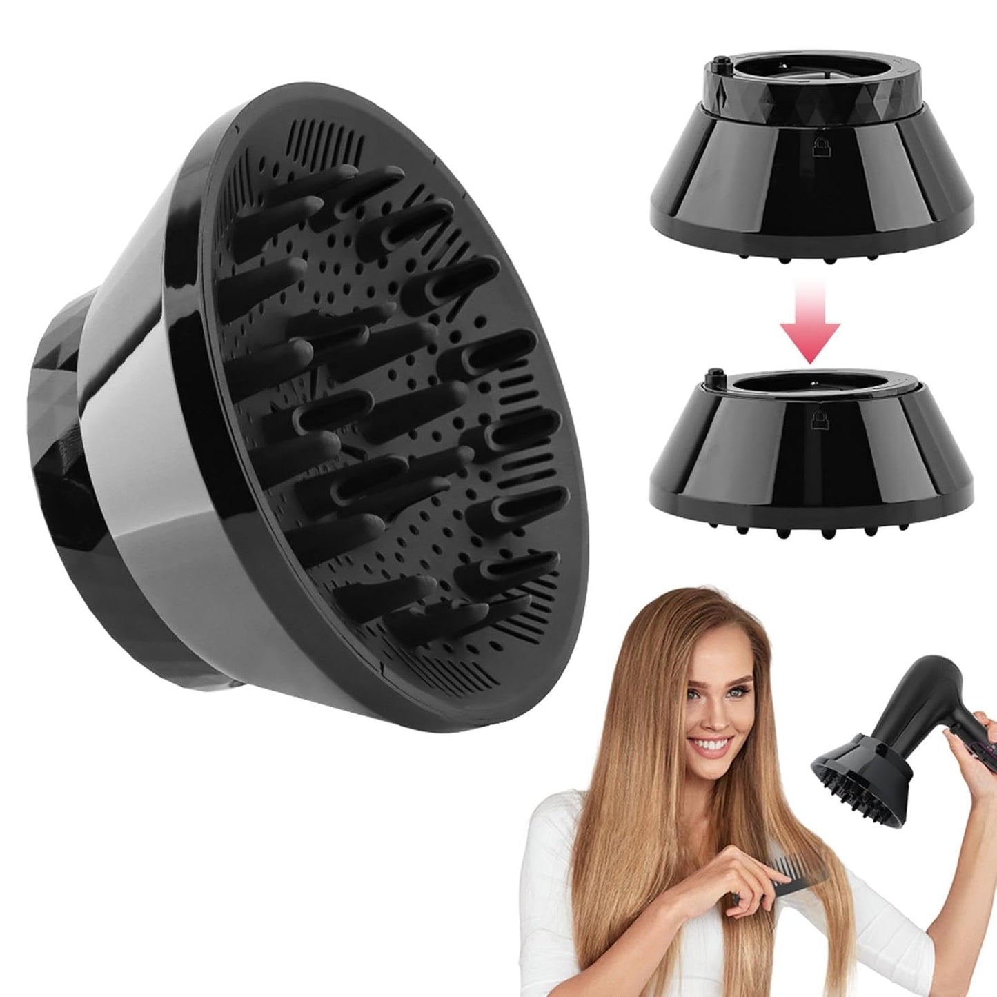 Universal Hair Dryer Diffuser by [Brand Name] - Professional Attachment for Curly & Wavy Hair | Adjustable 1.4-3.2 Inch, Black