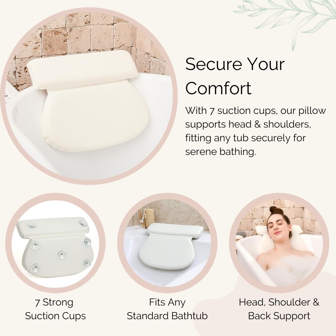 Monsuri Luxurious Bath Pillow for Tub - Premium Bathtub Pillows for Head and Neck Support - Ideal Bath Tub Pillow Headrest for Soaking Tub - Perfect Women's Gift Idea for Bath Accessories