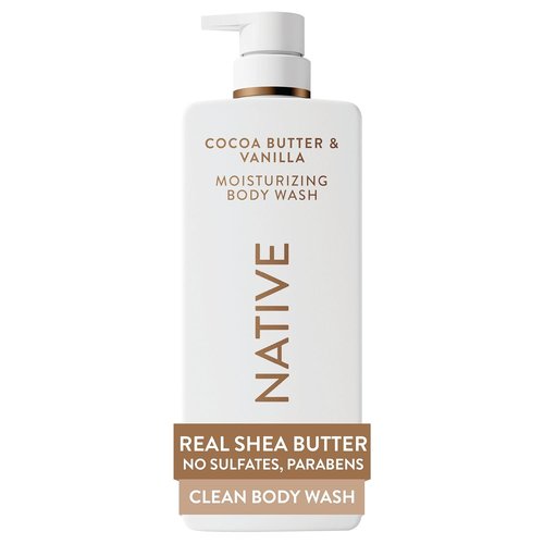 **Native Body Wash - Cocoa Butter & Vanilla | 24-Hour Hydration for Dry Skin, 22 oz**
