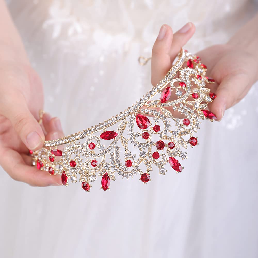 wekicici Wedding Tiaras Rhinestone Princess Crown Crystal Queen Tiaras Bridal Headband Gifts for Women Birthday Wedding Prom Bridal Party Pageant Halloween Costume(Red) (weki-1-crown-3-red)