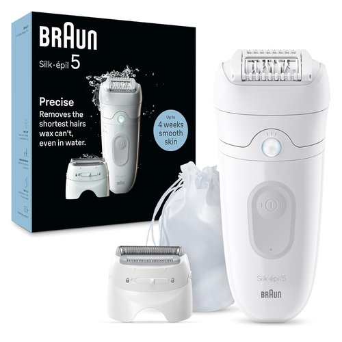 Braun Silk-épil 5 Epilator - Women's Hair Removal Device with Shaver Head & Trimmer Comb | Wet & Dry, Grey