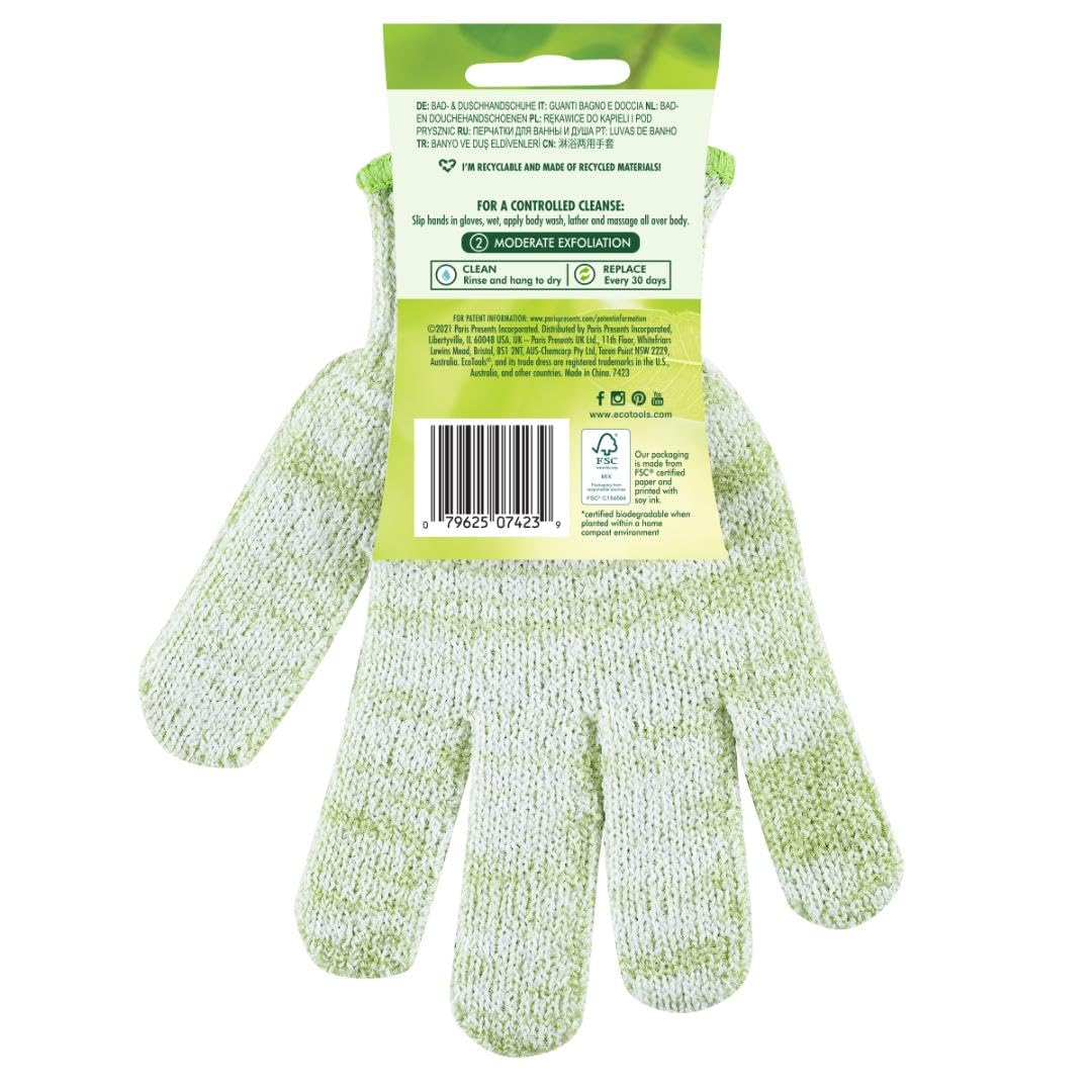 EcoTools Bath + Shower Gloves 6 Pack, Exfoliating Gloves Remove Dead Skin & Cleanse The Whole Body, Bath Gloves To Scrub & Hydrate, Self-Tanner Application Prep, Cruelty Free, (12 Gloves Total)