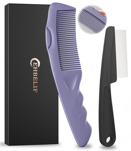 Dandruff Comb | 2PC Upgraded Fine Tooth Scalp Detox Tool for Women, Men & Kids - Purple Hair Care Set