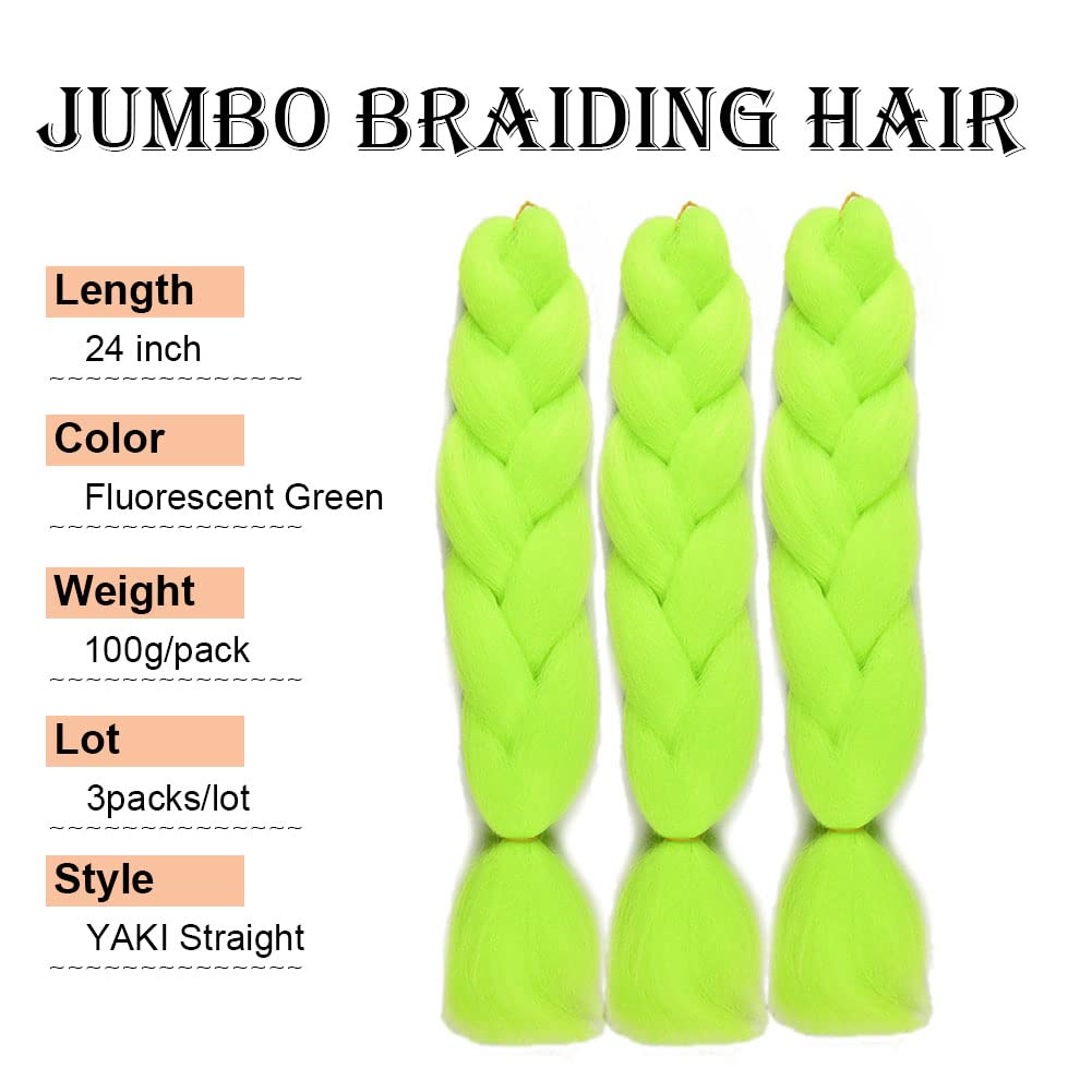 WOME Jumbo Braiding Hair Extensions Synthetic Pre Stretched Braiding Hair for Boxes Braids 24 Inch High Temperature Synthetic Crochet Braids Hair Crochet Braids Braiding Hair(Green,24",100g/Pcs)