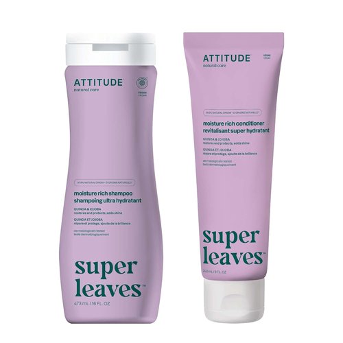 ATTITUDE Moisture Rich Hair Shampoo & Conditioner Bundle - EWG Verified, Vegan, Plant-Based, Quinoa & Jojoba