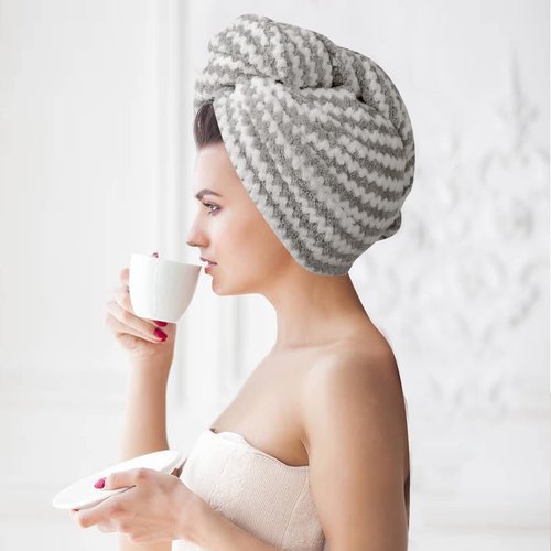 VIVOTE Microfiber Hair Towel Wrap Anti Frizz Hair Turban Hair Drying Towel for Women Wet Hair Absorbent Hair Towel Wrap Head Wrap After Shower 10 x 25.5Inch 3Pack Gray