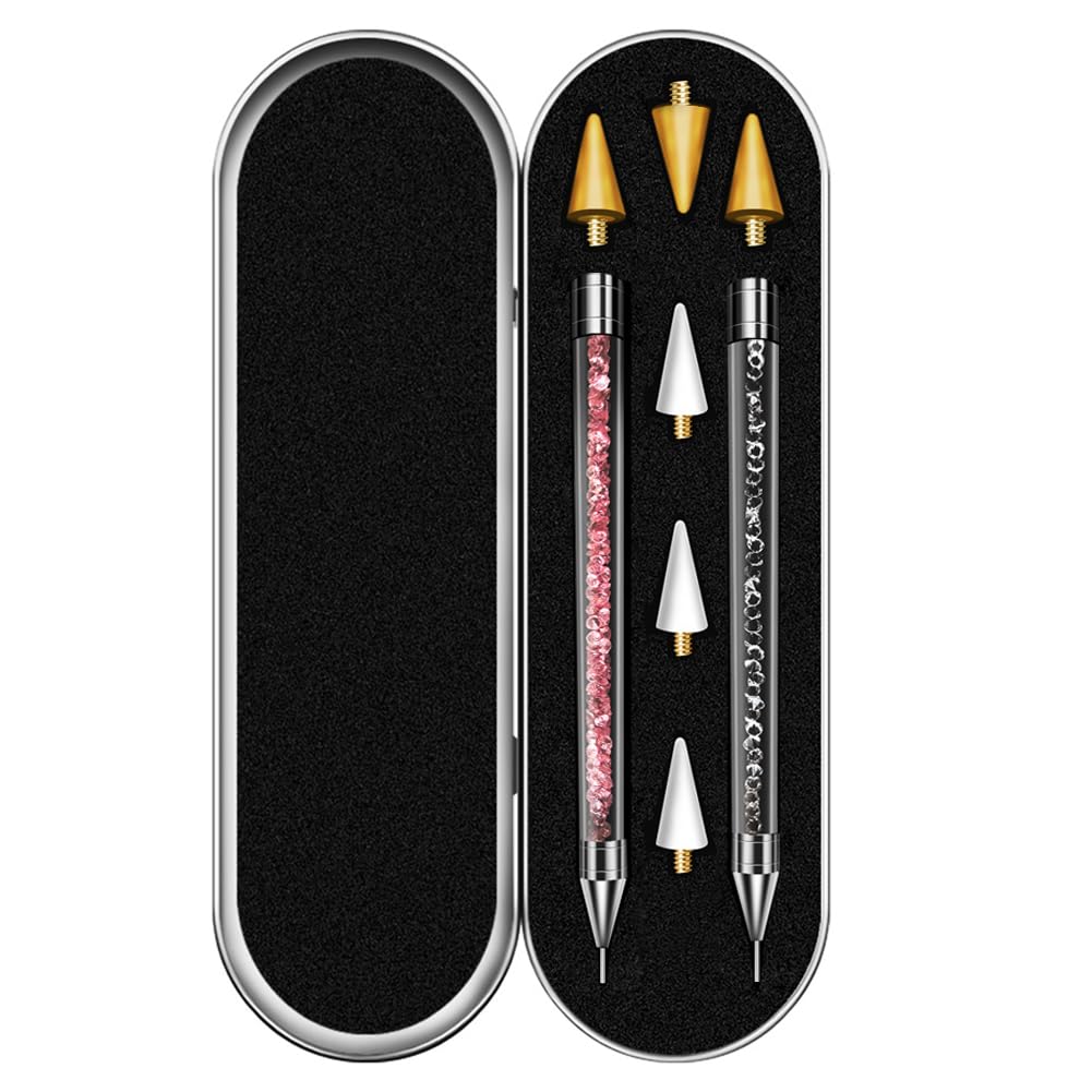 Vikerer Rhinestone Picker, 2 Pack Diamond Art Painting Dotting Pen, Dual-end Rhinestones Applicator Pickup Tool for Nail Gems Flatback Swarovski Crystal DIY with 4 Extra Tips