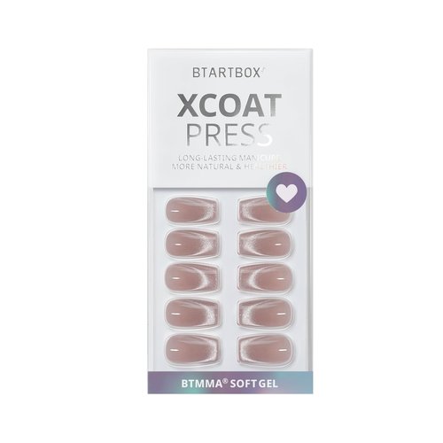 BTArtbox Press On Nails Short - Cat Eye French Tip Press On Nails Coffin, Light Weight & Fit Perfectly Nail Tips, Natural Fake Nail with Glue, Glue On Nails in 16 Sizes - 32 Nail Kit, Milky Way