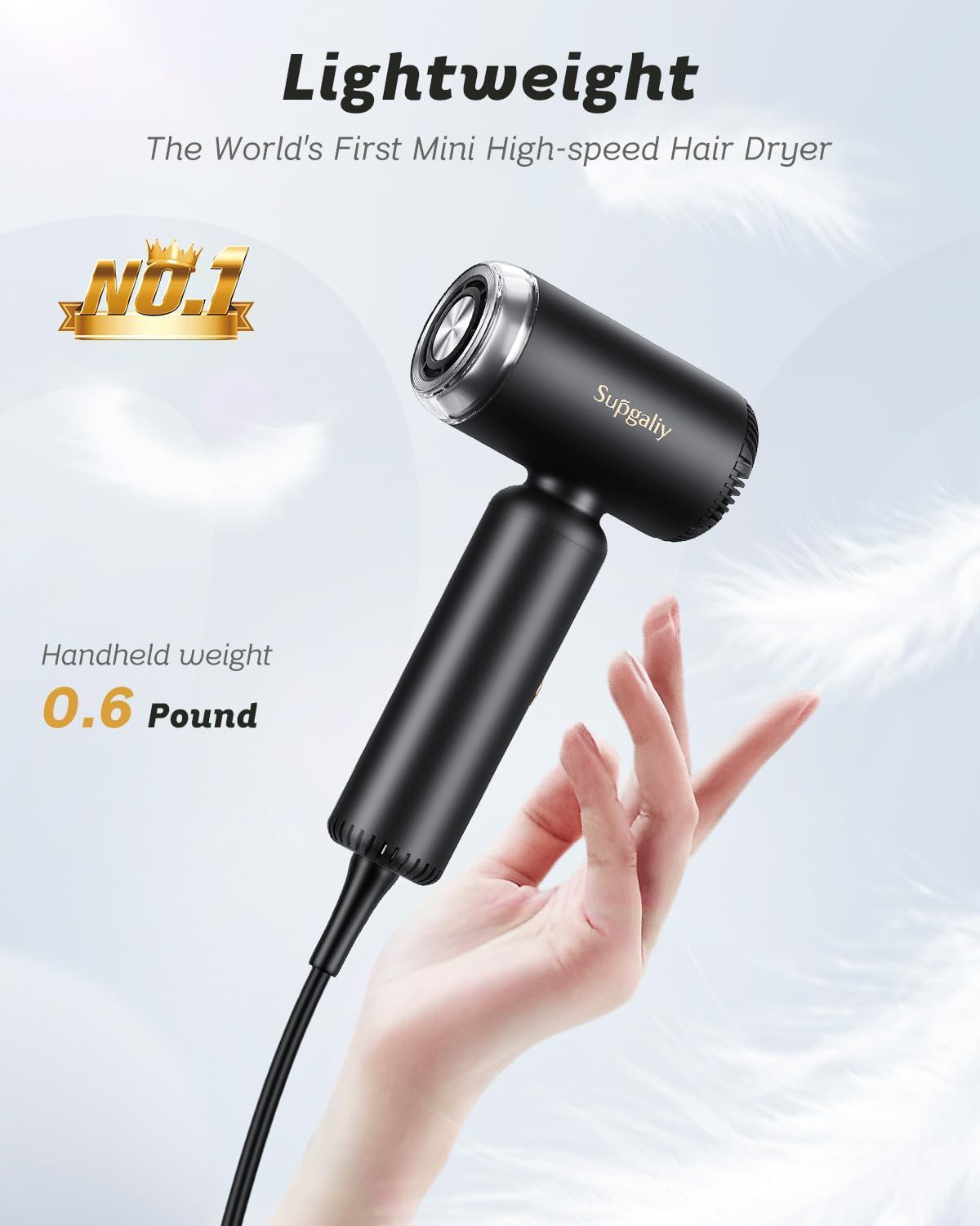 Skiennix Dual Voltage Travel Hair Dryer - Mini Ionic Blow Dryer with Diffuser | Lightweight & Portable, Black