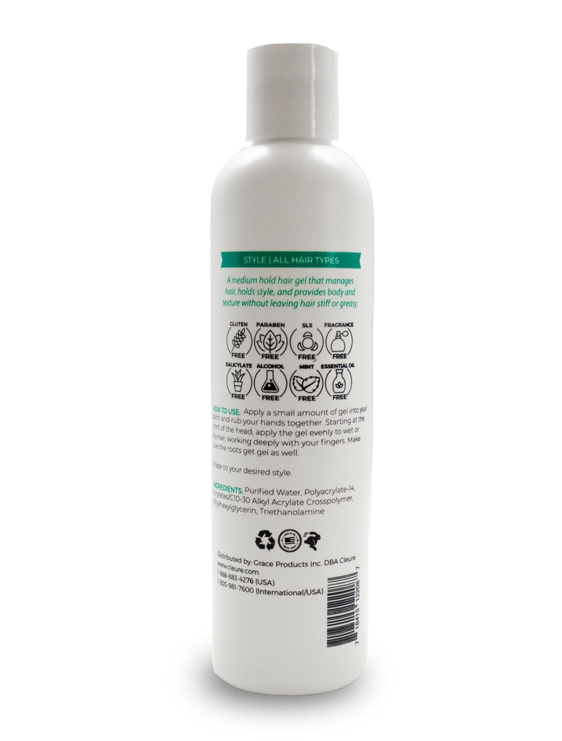 Cleure Hair Styling Gel - Hypoallergenic & Fragrance-Free for Frizz Control | Medium Hold (8 fl oz)