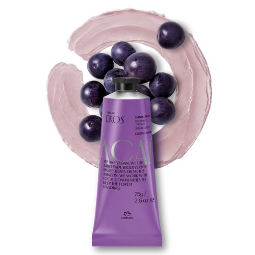 Natura Ekos Açaí Hand Cream - Fast-Absorbing Anti-Dullness Balm - Vegan Skin Moisturizer - 2.6oz (75g)