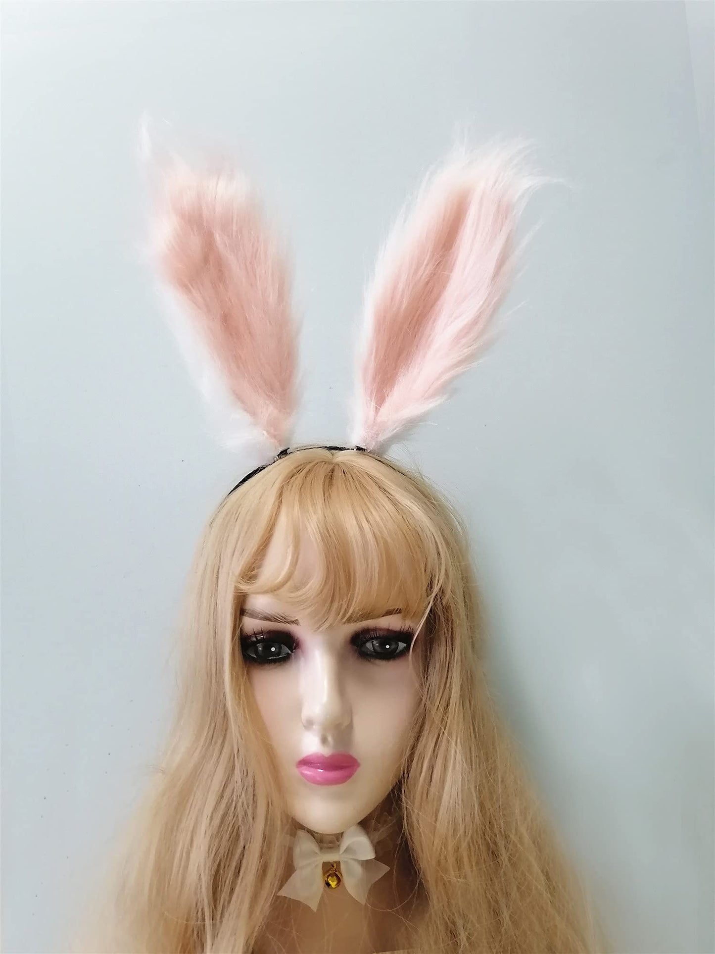 Fxaelian Cosplay Pink White Rabbit Bunny Long Ears Headband Hairband Hair Clips Headpeice Easter Halloween Costume Party Headpiece Headwear Hair Accessories Pink White