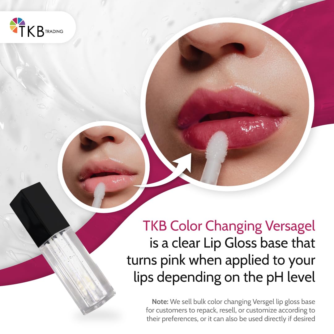 TKB Color Changing Versagel Lip Gloss Base| Clear to Pink| Vegan, Cruelty-Free, Long-Lasting| DIY Customizable with Pigments, Glitters| Made in USA (15 Ounce (Pack of 1))