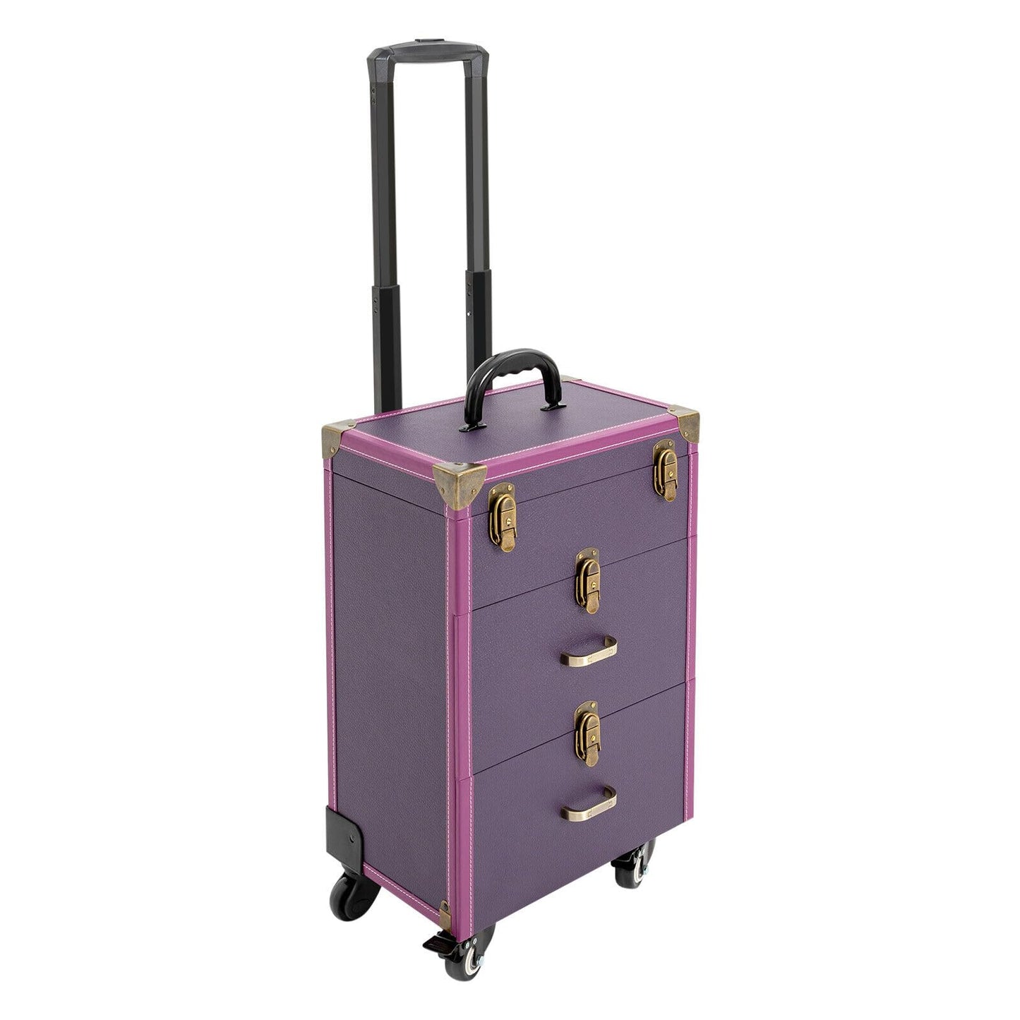 EcoTypee Rolling Makeup Case Cosmetic Train Case Trolley Storage Polish Organizer Purple
