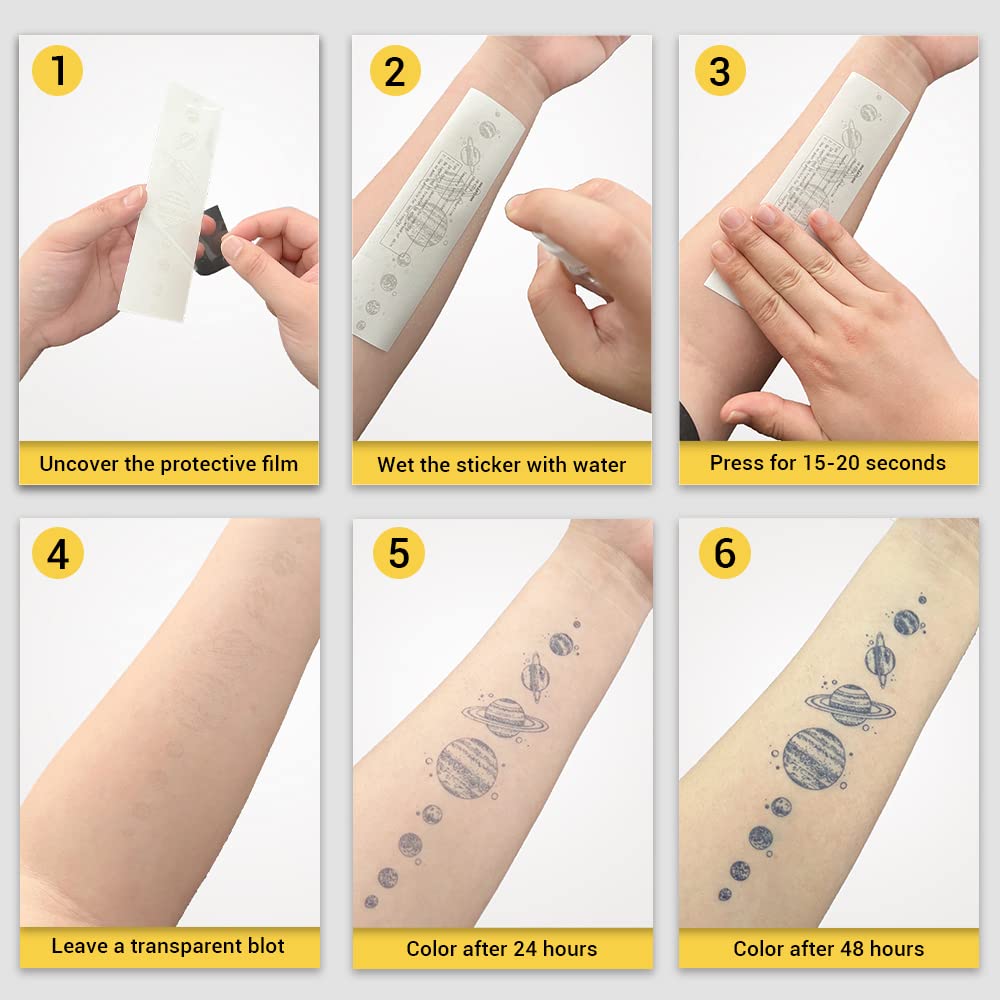 INKARTLINK Tattoo Tech, 6 Sheets Semi Permanent Tattoo, Adult Art Design Temporary Tattoos, Lasts 1-2 Weeks, Waterproof, Realistic Look, No Adhesive, No Reflection (Light Design)