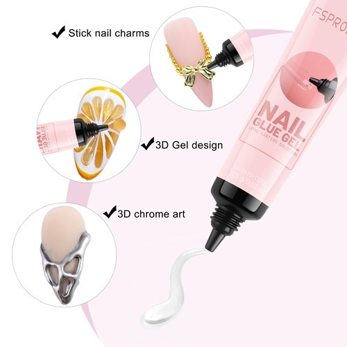 FSpronail Soft Gel Nail Tips Glue, 15g*2PCS Super Strong Glue Gel for Press Ons, False and Acrylic Tips UV Cure Needed Extension Tools Manicure Salon Supplies