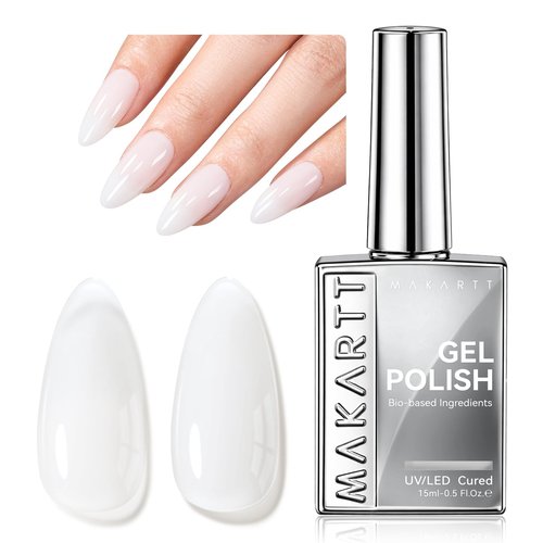 Makartt Milky White Gel Nail Polish: 15ML Hema-Free Neutral Jelly White Nail Polish Sheer Translucent Effect Soak Off UV LED Nail Art Manicure DIY Home Salon Gift for Women