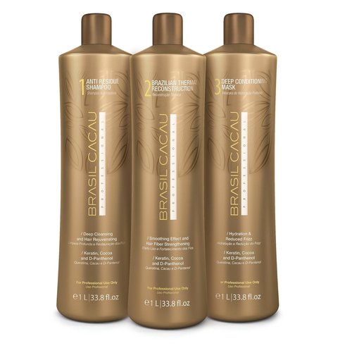 Brasil Cacau Keratin Thermal Treatment - 3 Step Hair Smoothing System for Frizz Control