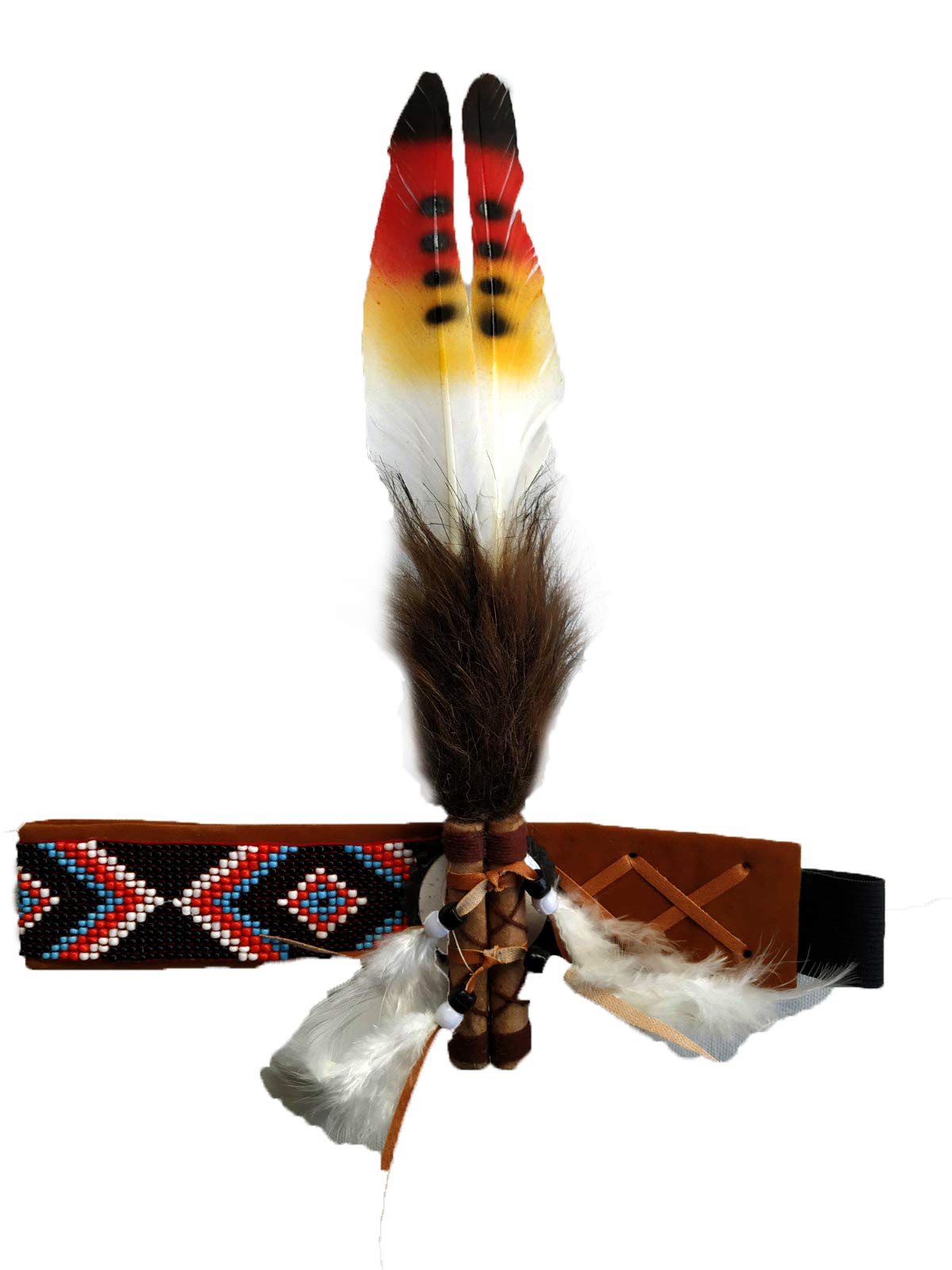 The World of Feathers Adult Feather Headband | Native American Indian Inspired | Fun Costume Accessory | Headdress (Red & Yellow)