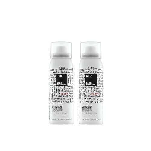 IGK Good Behavior Hairspray - Spirulina Protein Smoothing Travel Size | Frizz Control & Shine | 2.4 Fl Oz (Pack of 2)