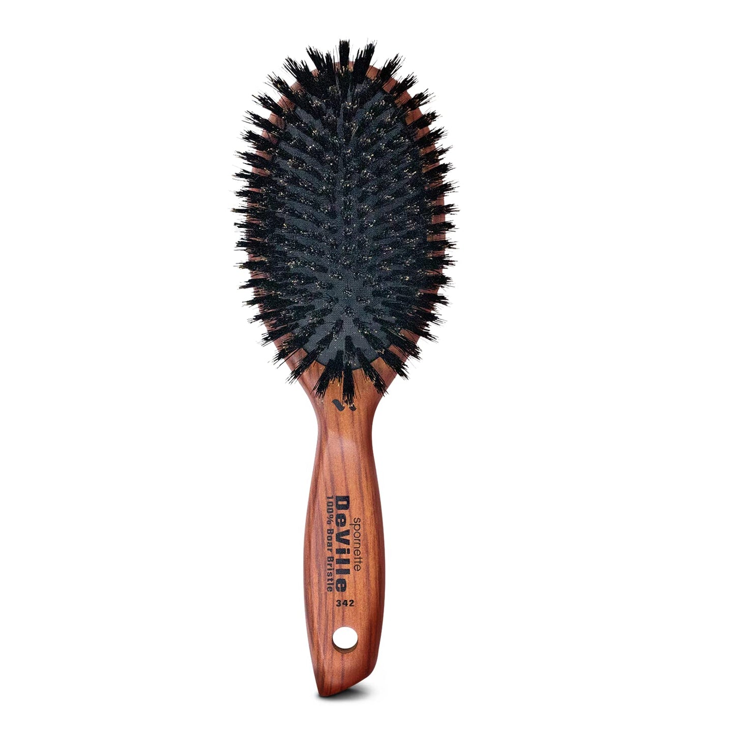Spornette Deville Boar Bristle Paddle Hair Brush - Cushion Oval for Smoothing, Detangling & Blow Drying