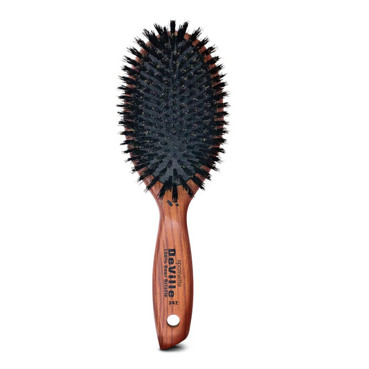 Spornette Deville Boar Bristle Paddle Hair Brush - Cushion Oval for Smoothing, Detangling & Blow Drying