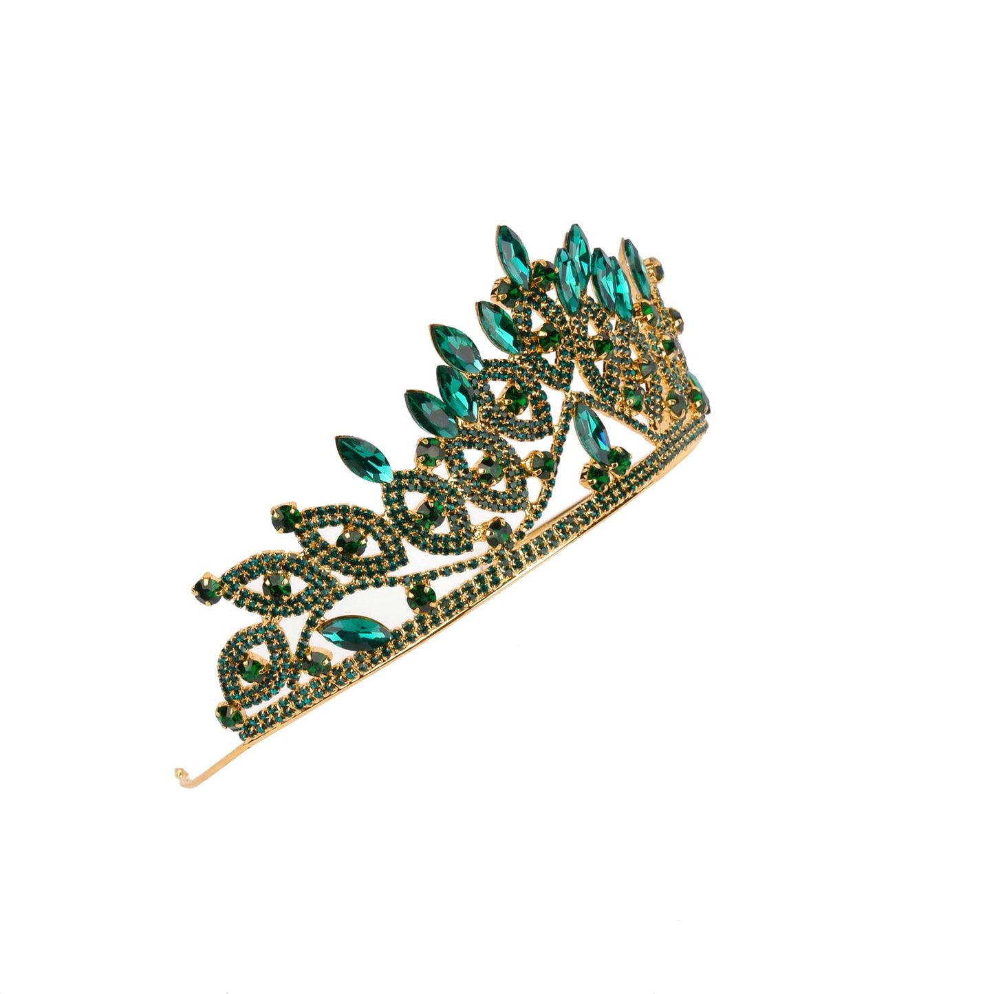 LIMELIA Women's Tiara, Crown for Henna Wedding Party | Glitter Hair Accessories for Bridal Birthday Halloween Costume Christmas Party, Princess Crowns Floral Pattern | Crystal Stone - Gold Green