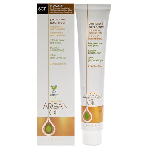 One N' Only Permanent Hair Color - Argan Oil Infused Hair Dye for Rich Gray Coverage - 5CP Light Cappuccino Brown (3 oz)