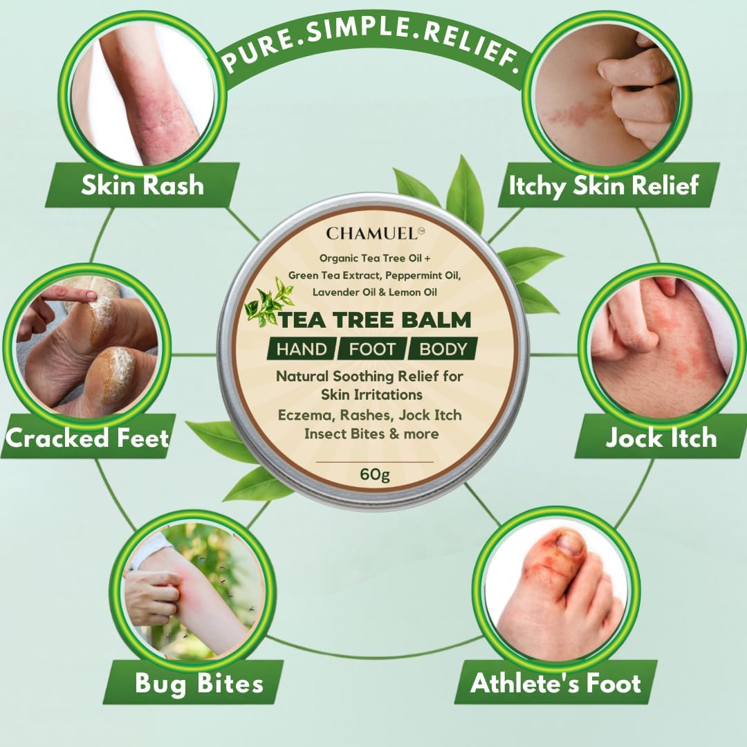 Tea Tree Oil Balm - Natural Itchy Skin Relief for Rashes, Jock Itch & Bug Bites | Safe for All Ages