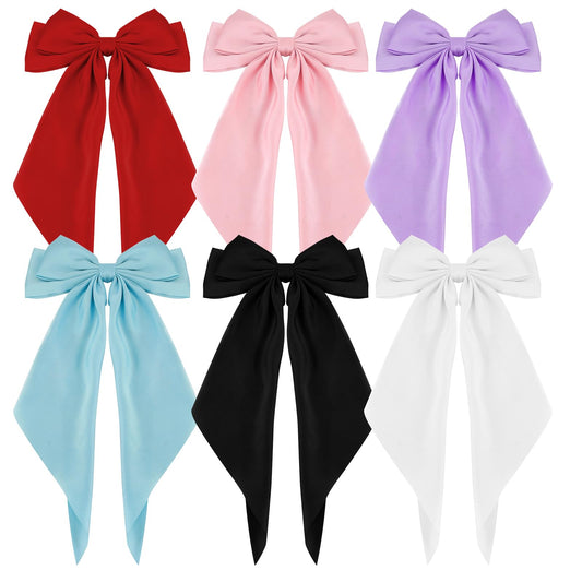 Hapdoo Hair Clip, 6PCS Silky Satin Hair Bows for Women, Large Soft Hair Clips with Bow French Barrette Hairpin Accessories for Girl, 6Colors