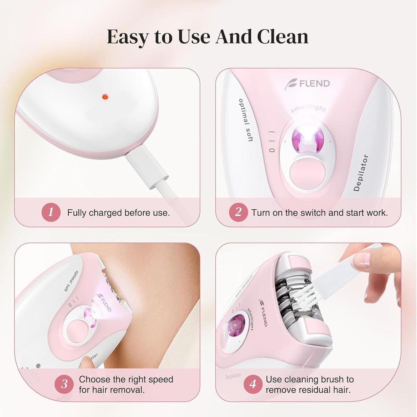 Skiennix Epilator - 2-Speed Hair Removal Device with Massage Pad | Rechargeable LED for Face, Bikini, Arms, Legs