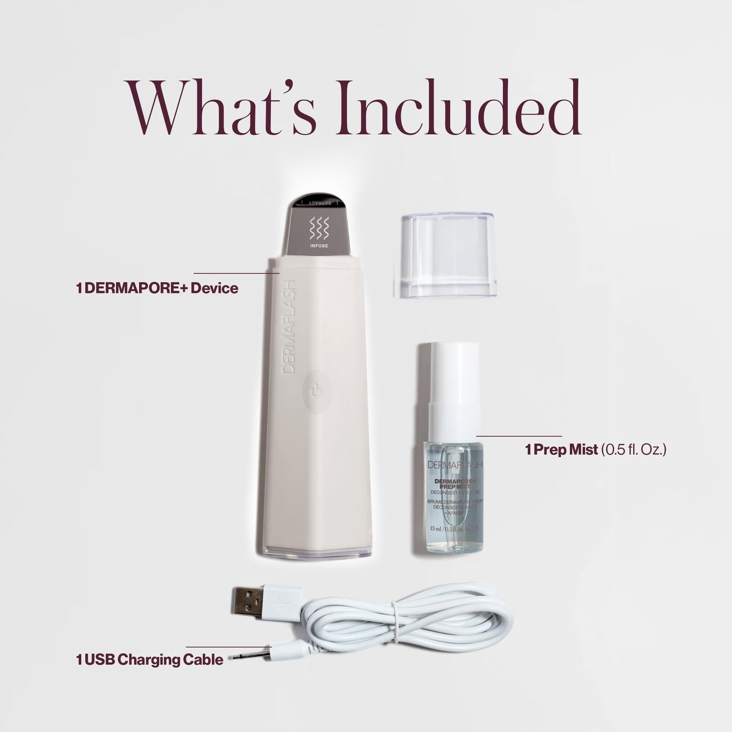 DERMAFLASH DERMAPORE+ Skin Care Device, Ultrasonic 2-in-1 Pore Extractor and Skincare Infuser, Stone
