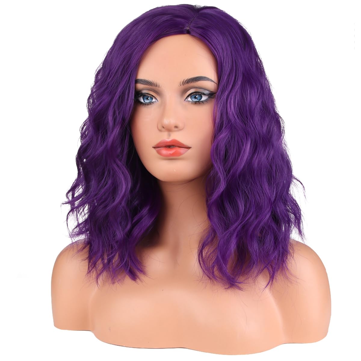 MAGQOO Dark Purple Wig for Women Dark Purple Bob Wig Mardi Gras Wig Short Curly Wavy Dark Purple Wigs Side Part Deep Purple Wig Synthetic Halloween Cosplay Costume Party Wigs