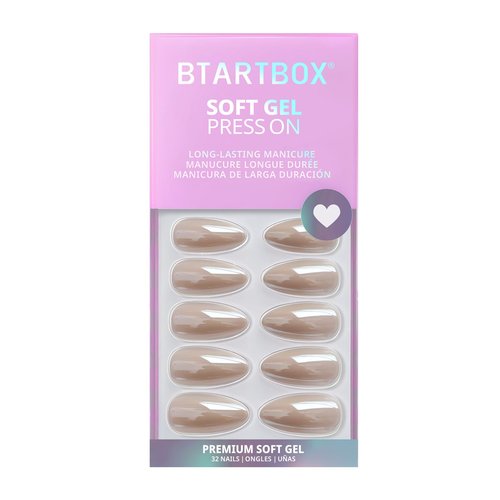 BTArtbox Press On Nails Almond - Medium Soft Gel Chrome Nails, Glue On Nails with Nail Glue, Reusable Stick On Nails in 16 Sizes - 32 Soft Gel Fake Nails Kit, Nuts Glazed