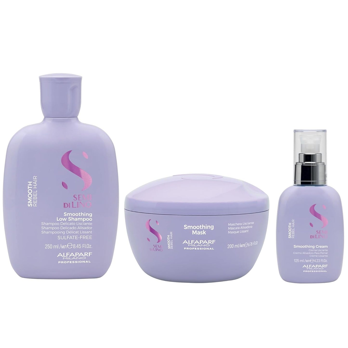 Alfaparf Milano Semi Di Lino Smooth Gift Set - Sulfate-Free Shampoo, Hair Mask & Smoothing Cream for Frizzy Hair