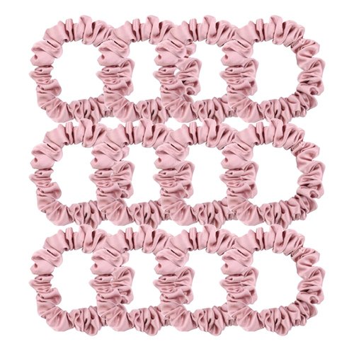 12 Pcs Skinny Satin Silk Scrunchies Hair Ties for Women Girls Bracelets Ponytail Holder Thin Hair Bands Elastic Ropes Hair Bun Accessories (Skinny 12Pcs-Blush)