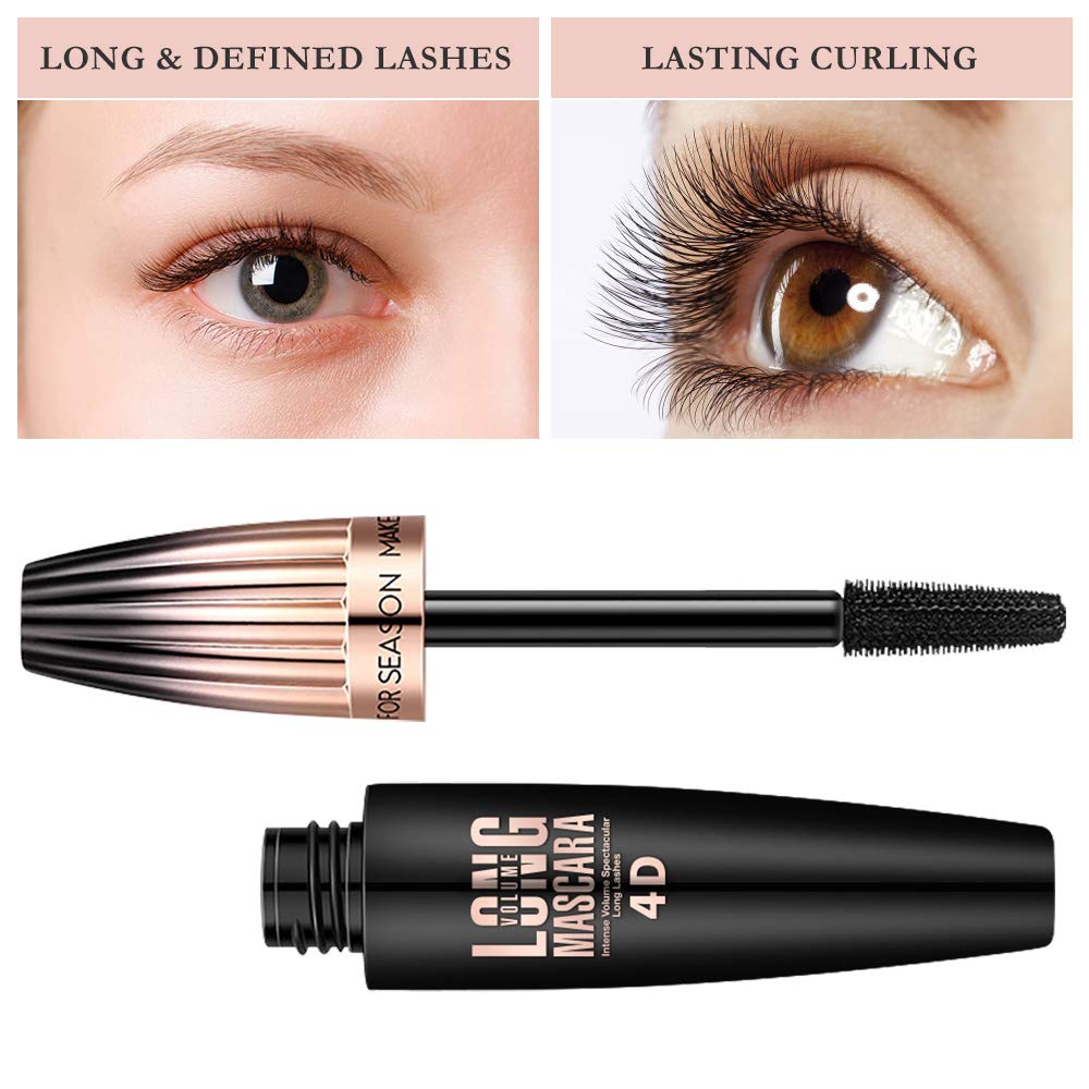 Skiennix 4D Silk Fiber Lash Mascara - Waterproof Black Volume & Length | Smudge-Proof, Clump-Free, 2-Pack