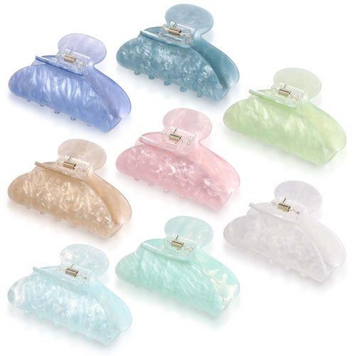 Yuxung 8 Pcs Large Acrylic Hair Claw Clips for Women Non slip Strong Hold Clamps for Thick and Thin Hair(Marble,Multicolor)