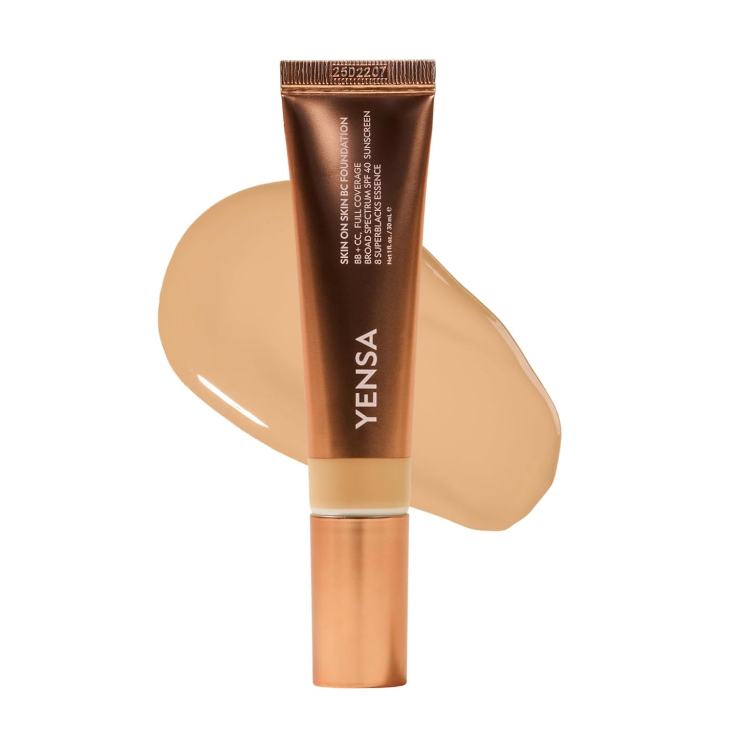 YENSA Skin On Skin BC Foundation Makeup - Full Coverage CC & BB Cream with SPF 40, Hyaluronic Acid - Medium Warm (1 oz)