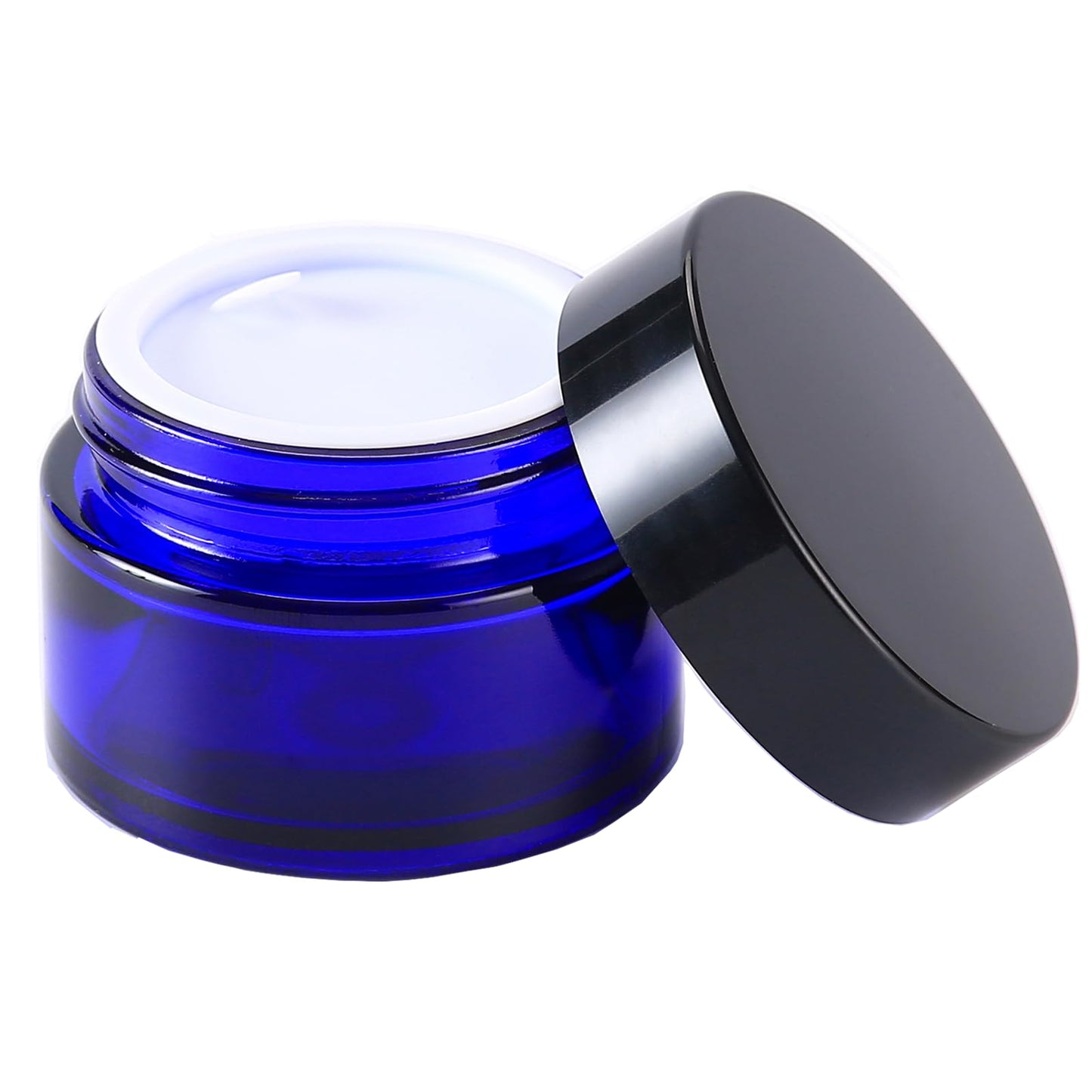 Over News 1 oz Glass Container Jar with Lid, Small Empty Cosmetic Round for Cream, Lotion (Blue)